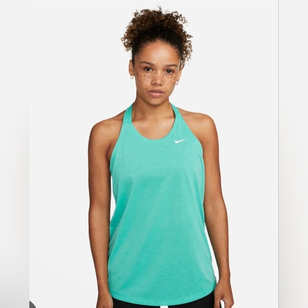 Nike Dri-FIT knit tank top in aqua blue.